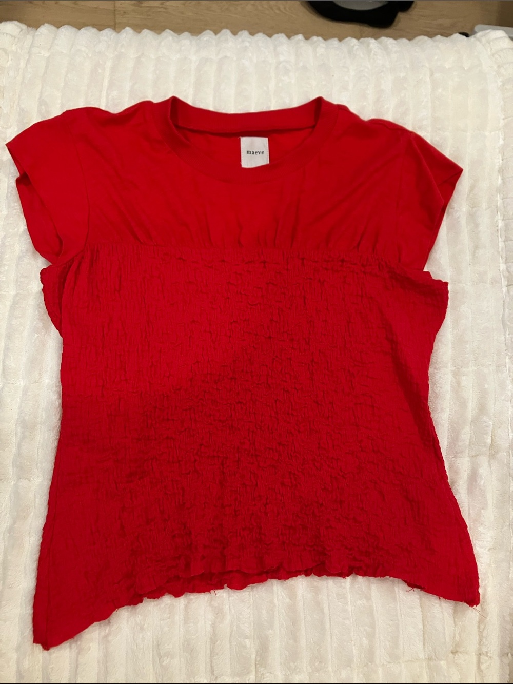 Maeve Red Short Sleeve Smocked Bodice Tee